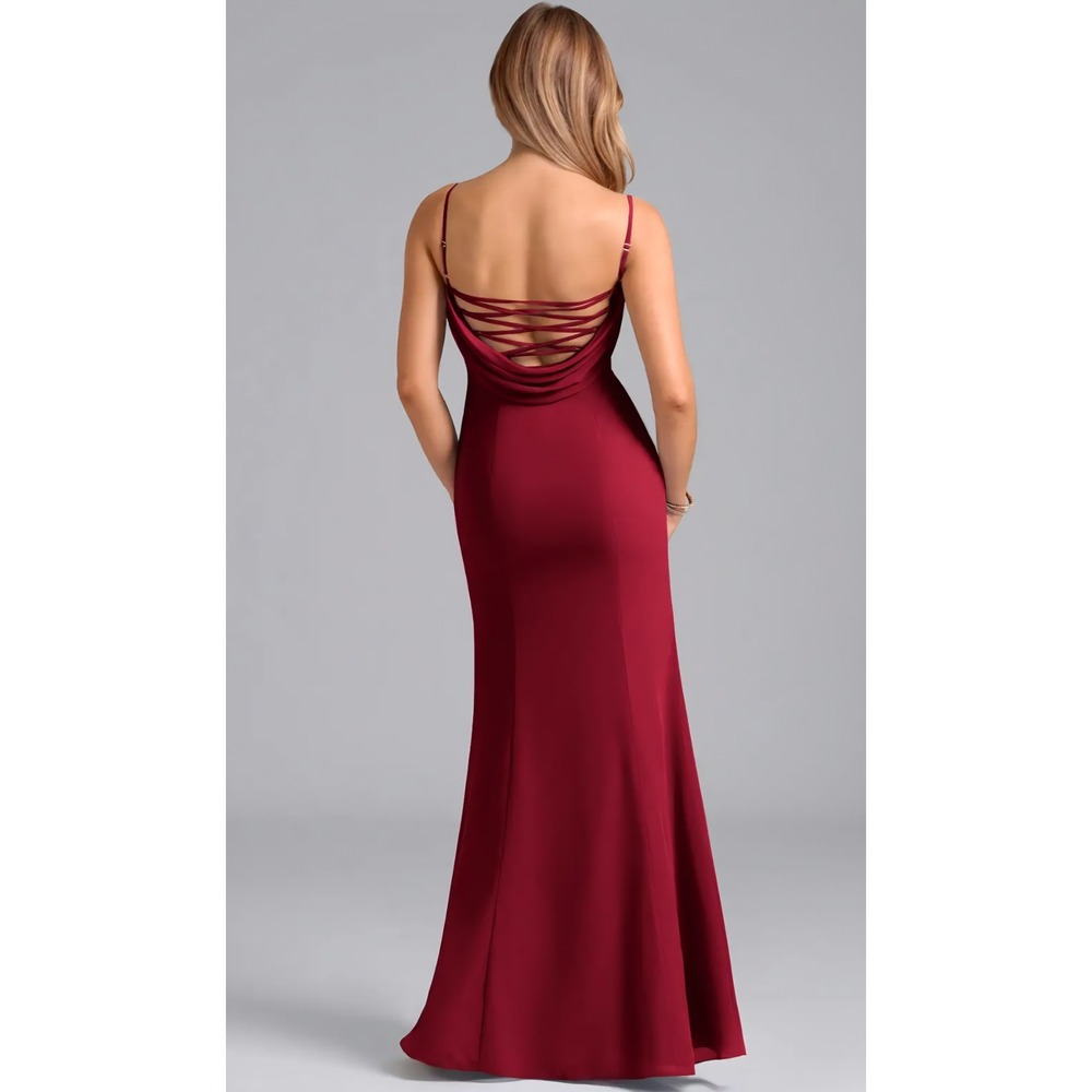 Barbie Azazie NWT Wynni Gown Dress Burgundy Formal Wedding Autumn Homecoming - Picture 2 of 14